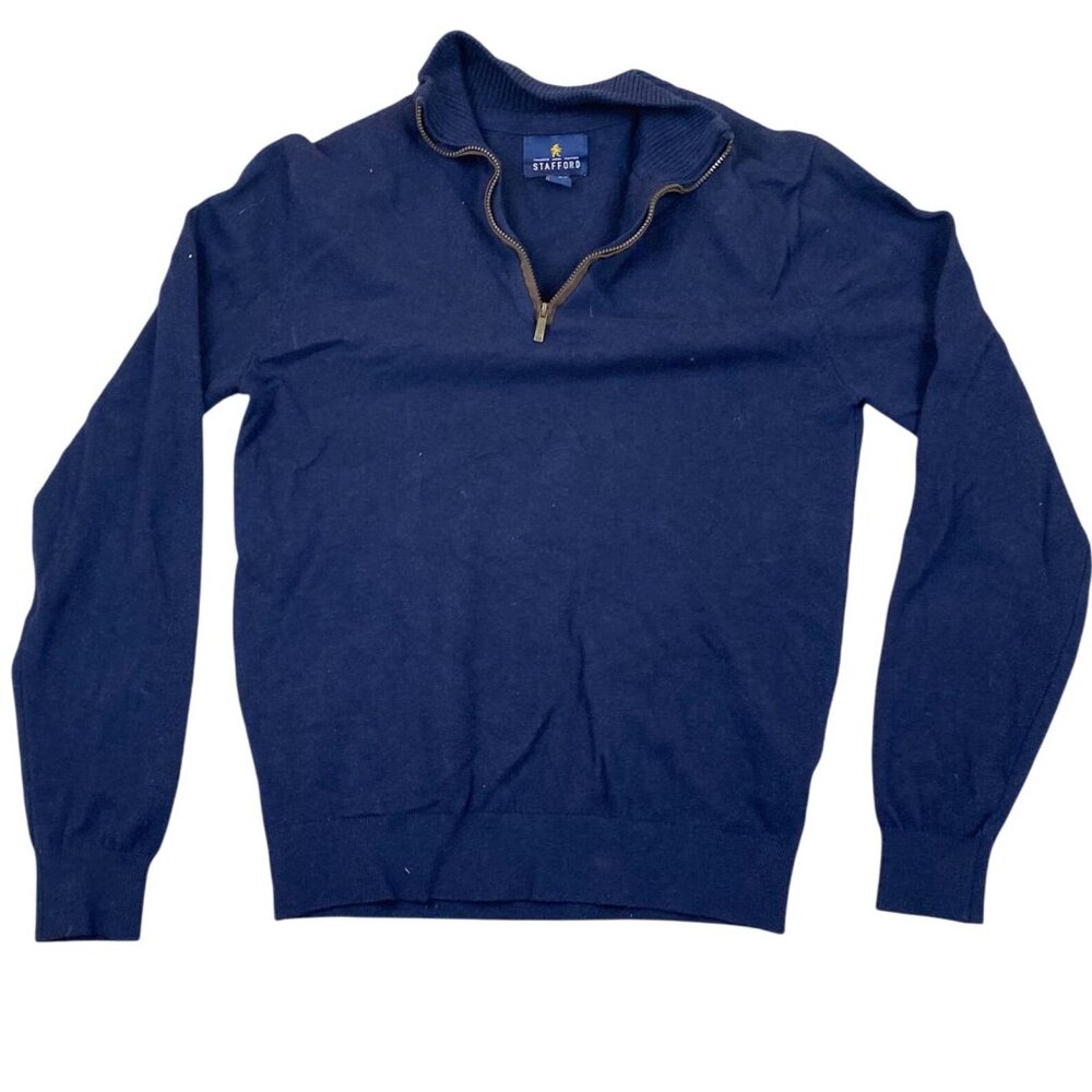 Stafford Men's Sweater Small 1/4 Zip Mock Neck Long Sleeve Knit Cozy Casual Blue